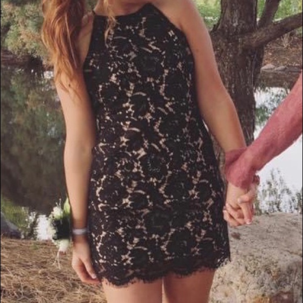 tight black lace dress